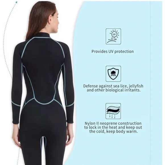 New Sea Skin Women's Black and Blue Full Body Wetsuit Size S - Picture 9 of 10